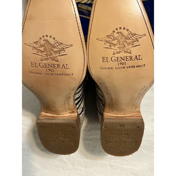 El General Cowboy Boots Mens Sz 8 Tiger Stripe Lizard Skin Exotic Leather Brown - Picture 13 of 16